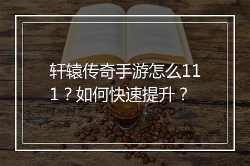 轩辕传奇手游怎么111？如何快速提升？