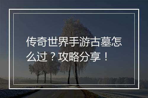 传奇世界手游古墓怎么过？攻略分享！