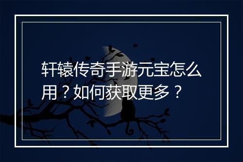 轩辕传奇手游元宝怎么用？如何获取更多？