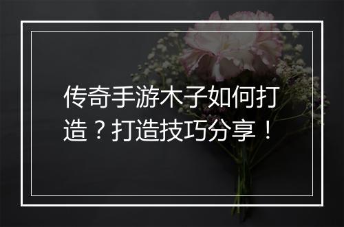 传奇手游木子如何打造？打造技巧分享！