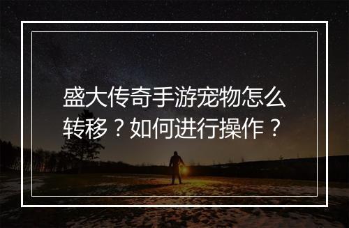 盛大传奇手游宠物怎么转移？如何进行操作？