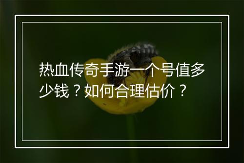热血传奇手游一个号值多少钱？如何合理估价？