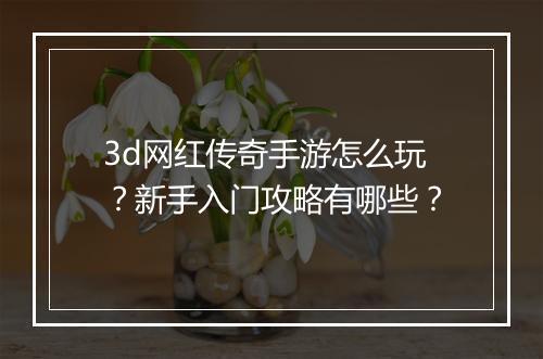 3d网红传奇手游怎么玩？新手入门攻略有哪些？
