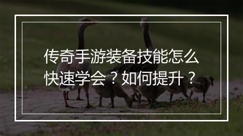 传奇手游装备技能怎么快速学会？如何提升？