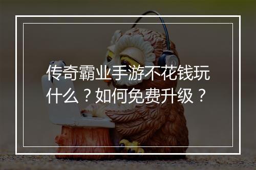 传奇霸业手游不花钱玩什么？如何免费升级？