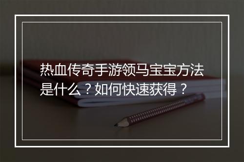 热血传奇手游领马宝宝方法是什么？如何快速获得？
