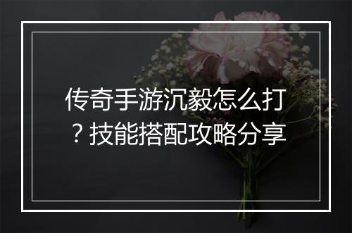 传奇手游沉毅怎么打？技能搭配攻略分享