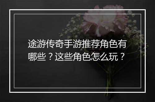途游传奇手游推荐角色有哪些？这些角色怎么玩？