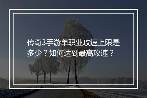 传奇3手游单职业攻速上限是多少？如何达到最高攻速？
