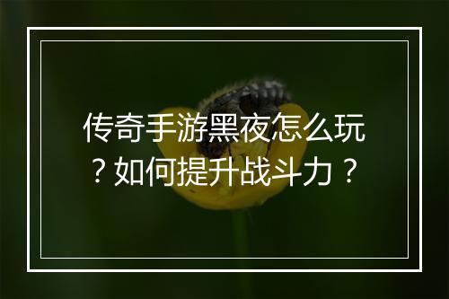 传奇手游黑夜怎么玩？如何提升战斗力？