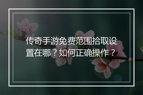 传奇手游免费范围拾取设置在哪？如何正确操作？