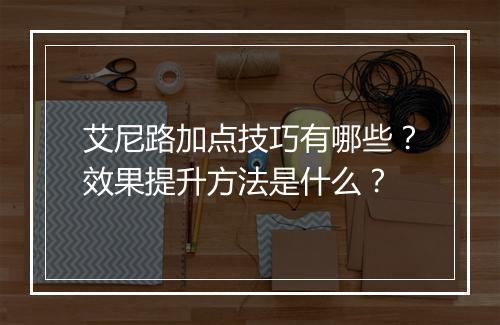 艾尼路加点技巧有哪些？效果提升方法是什么？