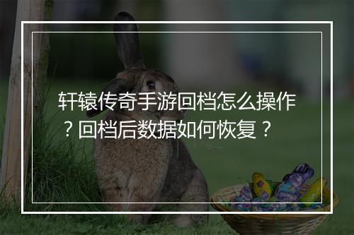 轩辕传奇手游回档怎么操作？回档后数据如何恢复？