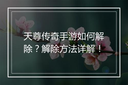天尊传奇手游如何解除？解除方法详解！