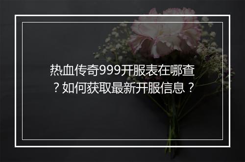 热血传奇999开服表在哪查？如何获取最新开服信息？