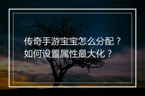传奇手游宝宝怎么分配？如何设置属性最大化？