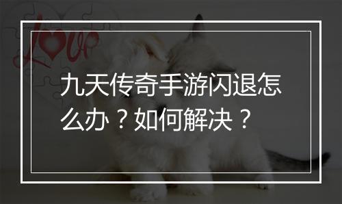 九天传奇手游闪退怎么办？如何解决？