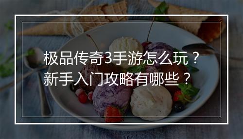 极品传奇3手游怎么玩？新手入门攻略有哪些？