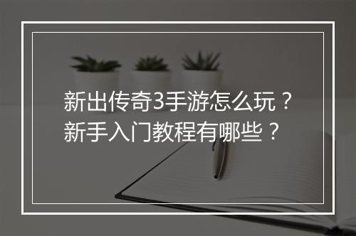 新出传奇3手游怎么玩？新手入门教程有哪些？