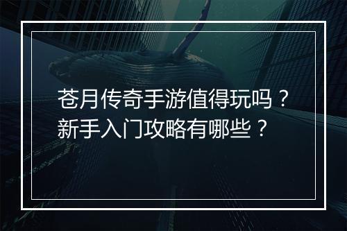 苍月传奇手游值得玩吗？新手入门攻略有哪些？