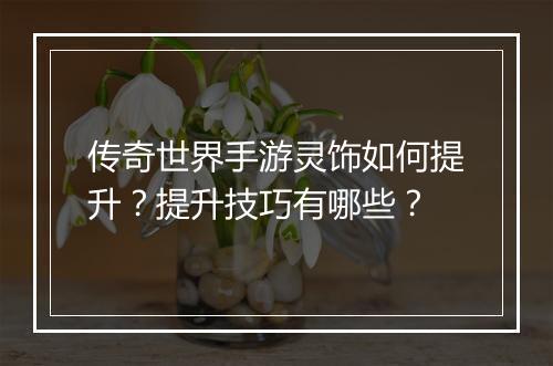 传奇世界手游灵饰如何提升？提升技巧有哪些？