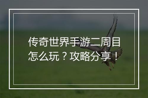 传奇世界手游二周目怎么玩？攻略分享！