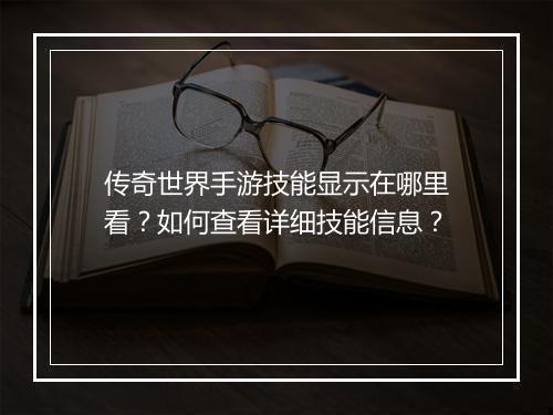 传奇世界手游技能显示在哪里看？如何查看详细技能信息？