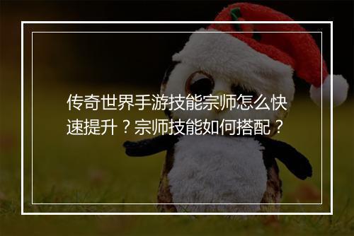 传奇世界手游技能宗师怎么快速提升？宗师技能如何搭配？