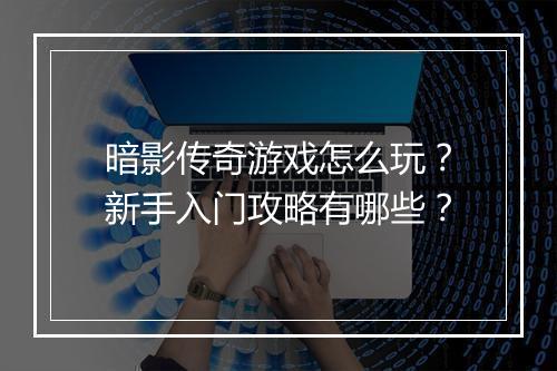 暗影传奇游戏怎么玩？新手入门攻略有哪些？