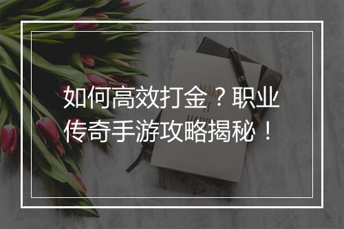 如何高效打金？职业传奇手游攻略揭秘！