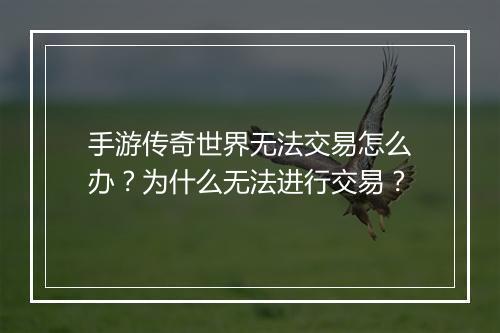 手游传奇世界无法交易怎么办？为什么无法进行交易？