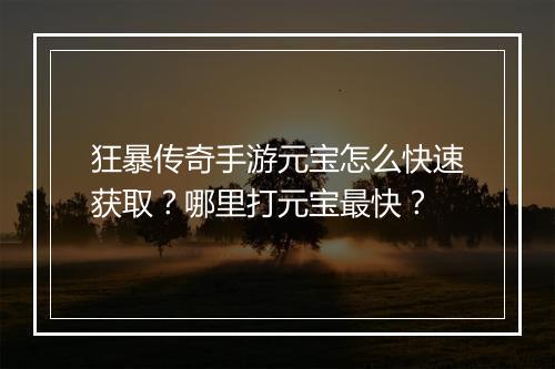 狂暴传奇手游元宝怎么快速获取？哪里打元宝最快？