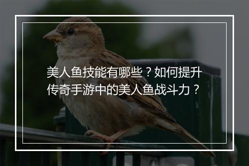 美人鱼技能有哪些？如何提升传奇手游中的美人鱼战斗力？