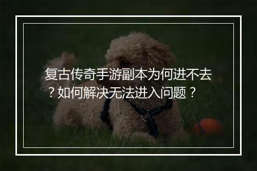 复古传奇手游副本为何进不去？如何解决无法进入问题？