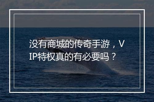 没有商城的传奇手游，VIP特权真的有必要吗？