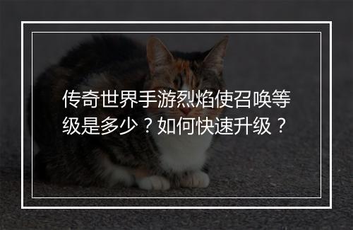 传奇世界手游烈焰使召唤等级是多少？如何快速升级？