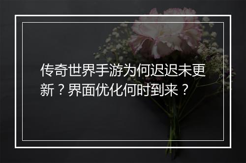 传奇世界手游为何迟迟未更新？界面优化何时到来？