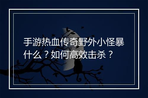 手游热血传奇野外小怪暴什么？如何高效击杀？