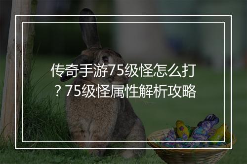 传奇手游75级怪怎么打？75级怪属性解析攻略