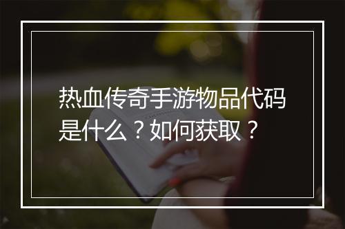 热血传奇手游物品代码是什么？如何获取？