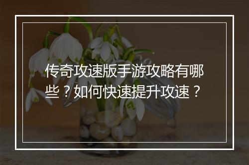 传奇攻速版手游攻略有哪些？如何快速提升攻速？