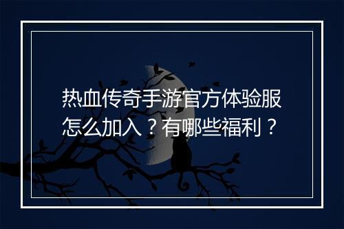 热血传奇手游官方体验服怎么加入？有哪些福利？