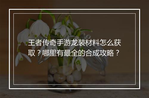 王者传奇手游龙装材料怎么获取？哪里有最全的合成攻略？