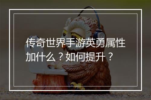 传奇世界手游英勇属性加什么？如何提升？
