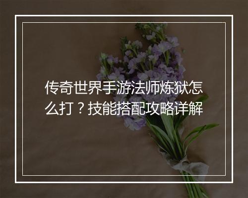 传奇世界手游法师炼狱怎么打？技能搭配攻略详解