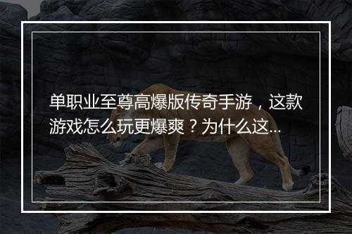 单职业至尊高爆版传奇手游,这款游戏怎么玩更爆爽?为什么这么火?
