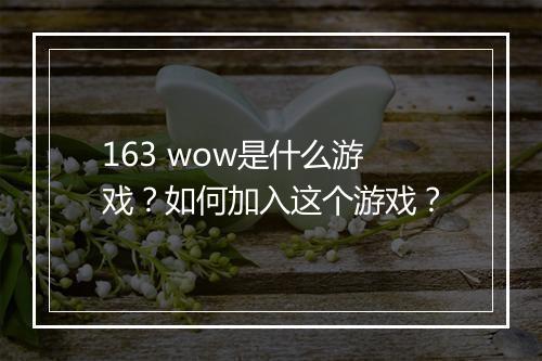 163 wow是什么游戏？如何加入这个游戏？