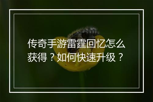 传奇手游雷霆回忆怎么获得？如何快速升级？