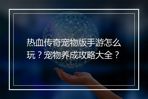 热血传奇宠物版手游怎么玩？宠物养成攻略大全？