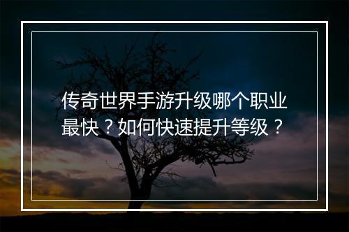 传奇世界手游升级哪个职业最快？如何快速提升等级？